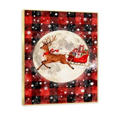 Imagem de NHLDZYH Moldura dourada. Arte de parede de tela de Natal rústica vintage, fundo preto xadrez búfalo aconchegante com elementos clássicos de férias, decoração de parede de casa de fazenda para sala de