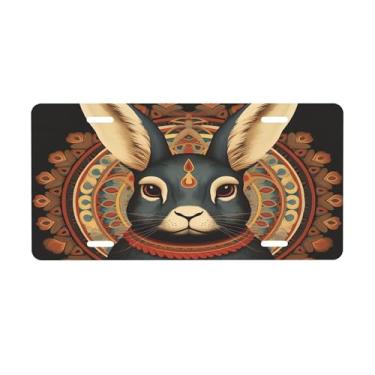 Imagem de Placa de licença retrô de mandala de coelho animal para placas dianteiras de carro alumínio metal adequado para caminhão, placa de porta, bar, café, acessórios automotivos para homens e mulheres 15 x
