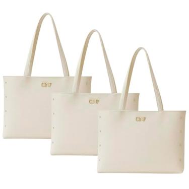 Imagem de Bolsa Feminina Sacola Grande Kit Com 3 Peças Universitária De Ombro (Marfim)