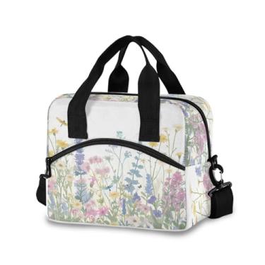 Imagem de Blueangle Lancheira isolada com estampa colorida de ervas e flores, alça de ombro removível e alça - lancheira reutilizável para homens e mulheres (505)