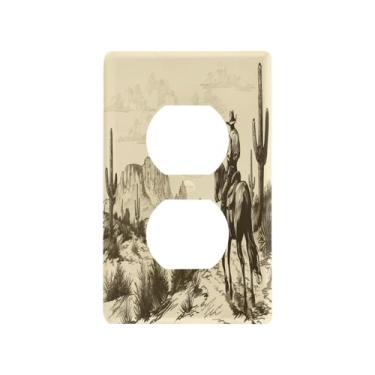 Imagem de Blueangle Placa de parede West Cow Boy Duplex Outlets, tamanho padrão, placas de cobertura de tomada elétrica de 1 gangue para decoração de quarto de escritório em casa, 4,53 x 2,76 polegadas (720)