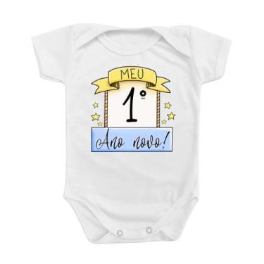 Imagem de Body de Bebê Roupinha Meu Primeiro Ano Novo Divertido Menino Azul Temá