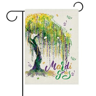 Imagem de Dyrenson Bandeira decorativa de jardim de árvore de carnaval de carnaval de Nova Orleans, decoração externa para casa, baile de máscaras de confetes, estopa de festa ao ar livre, decoração pequena
