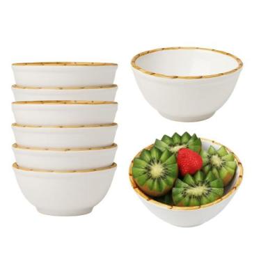 Imagem de Jogo 8 Bowl Tigela Cumbuca Branco para Sopa Caldos Bambu Cerâmica Scal