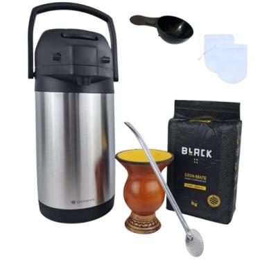 Imagem de Kit Chimarrão com Erva 1Kg Garrafa Térmica 2,5L Inox Cuia Porongo Bomba Inox 23 CM (TRADICIONAL)