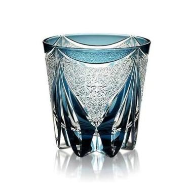 Imagem de HUKNFC Copo de uísque de cristal cortado à mão com caixa de presente, copos antigos gravados à mão de 325 ml, vidro de cristal azul-verde estilo Edo para bebidas escocesas, bourbon, bebidas alcoólicas