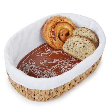 Imagem de YANGQIHOME Cesta para aquecer pão com pedra, aquecedor de tortilha, cestas de pão de jacinto de água para servir, cesta de presente para casa