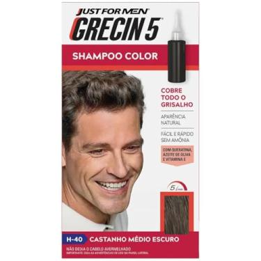 Imagem de Grecinn 5 Shampoo Color H-40, Castanho Médio Escuro, Com Queratina e Azeite de Oliva, Sem Amônia, Cobertura Natural de Grisalhos em 5 Minutos
