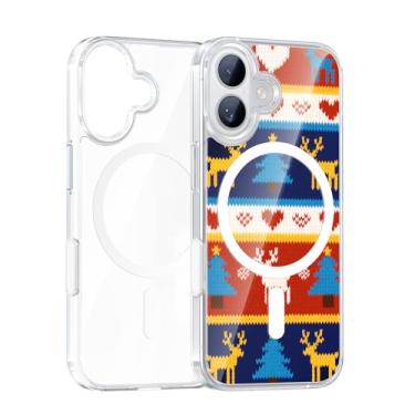 Imagem de Maledan Capa de celular de Natal para iPhone 17 de 6,3 polegadas com MagSafe, 17 capas transparentes com cartão padrão de rena de Natal [remoção para uso diário], capa magnética à prova de choque para