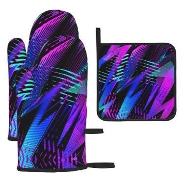 Imagem de Cyberpunk Texture – Conjunto de cozinha essencial com 3 peças, luvas resistentes ao calor e aderência da tampa, proteção para churrasco no forno, design de armazenamento suspenso.