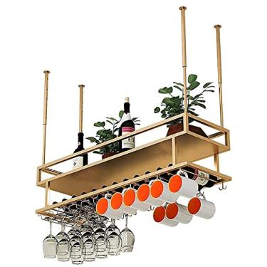 Imagem de Rack de vinho de metal de teto, altura ajustável, rack de armazenamento suspenso de 2 níveis, suporte de taças de cálice, para bares/restaurantes/cozinha prateleira de exibição