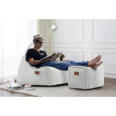 Imagem de Cadeira de pufe à prova de intempéries para pátio, cadeiras e conjuntos de otomano, preenchida com espuma de alta densidade, tecido resistente ao clima com proteção UV, espreguiçadeira para sala de