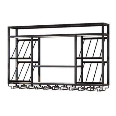 Imagem de Rack de vinho de metal montado na parede com suporte de copo de vinho, prateleiras de bar montadas na parede, prateleira de bar, prateleira de exibição de garrafa de licor, prateleiras de