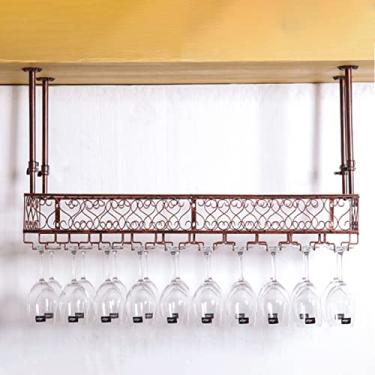 Imagem de Suporte para pendurar para copos de vinho - rack de vinho de teto vintage, suporte de garrafa de vinho montado em ferro de metal, suporte de vinho retrô para restaurantes, cozinhas, bar