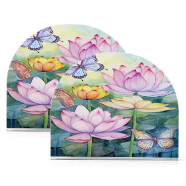 Imagem de Wassud Porta-guardanapos de acrílico borboletas e lótus, dispensador de guardanapos de papel moderno em forma de U para mesa, cozinha, sala de jantar, bancada 2 peças (comporta 50-60 guardanapos)