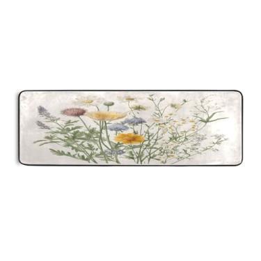 Imagem de Burbuja Tapete de corredor Wildflowers 61 x 183 cm, tapete lavável antiderrapante com suporte de borracha, tapete para sala de estar, corredor, decoração de casa