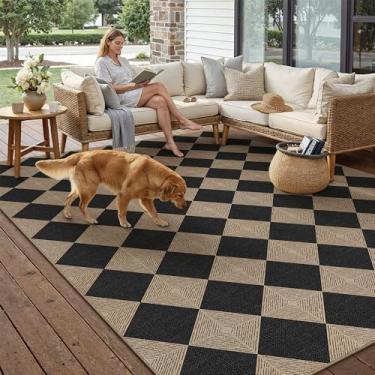 Imagem de PureCozy Tapete quadriculado de juta para sala de estar, grande quadriculado, lavável, interior, exterior, quinta, pátio, escritório, texturizado, diamante, antiderrapante, para quintal, sala de