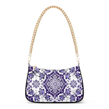 Imagem de CEBUGI Bolsas transversais femininas bolsa de ombro com estampa floral, bolsa clutch elegante com alça de corrente