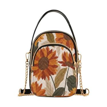 Imagem de CEBUGI Bolsa tiracolo feminina clutch para telefone girassóis elegante bolsa de ombro com alça de corrente removível