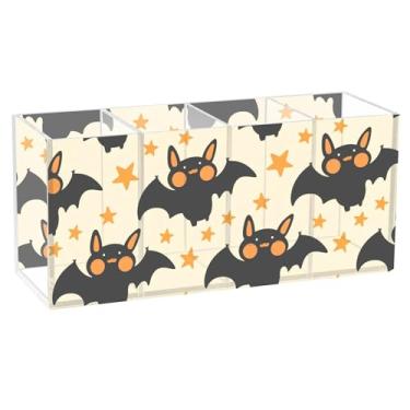 Imagem de Burbuja Suporte de caneta de acrílico para morcegos de desenho animado, 4 compartimentos, suporte de lápis transparente para pincéis de maquiagem, acessórios de mesa de escritório em casa