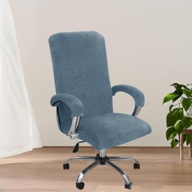 Imagem de Capa de cadeira de computador giratória universal, capa de veludo macio para cadeira de mesa de computador, protetor elástico, protetor à prova de gatos, para escritório em casa - azul cinza | GG