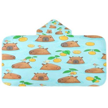 Imagem de CEBUGI Toalha de banho com capuz padrão capivaras para crianças toalha de banho macia absorvente com capuz 127 x 59,7 cm toalha de banho de praia para meninos e meninas