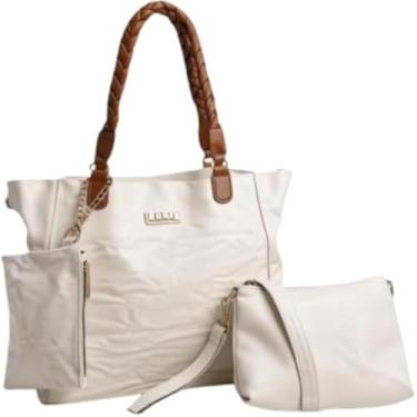 Imagem de Kit 3 Pecas Bolsa Feminina - Branco com Alca Caramelo