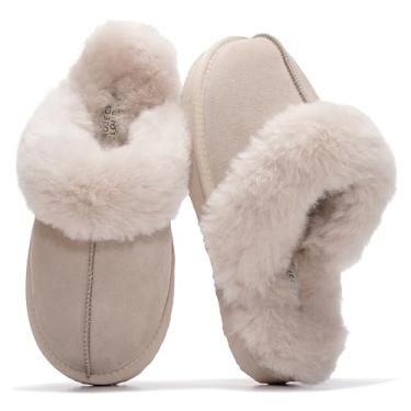 Imagem de Project Cloud Pantufas femininas de couro genuíno com forro de lã de ovelha de verdade, tamancos e mulas - Pantufas femininas antiderrapantes para uso interno/externo com palmilha de espuma