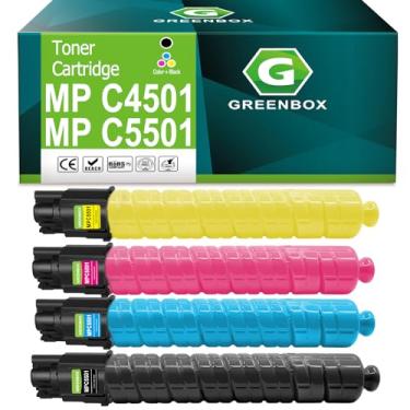 Imagem de GREENBOX Cartucho de toner de substituição MP C4501 MP C5501 para impressora Ricoh 841582 841585 841584 841583 Aficio MP C4501 C5501 Lanier LD645C LD655C Savin C9145 C9155 (KCMY, 4 Pacote)