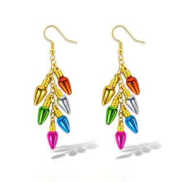 Imagem de Mini brincos de luzes de Natal – Brincos pendentes de lâmpada de Natal coloridos, joias festivas multicoloridas para roupas de Natal, Medium, Resina, Sem pedra preciosa