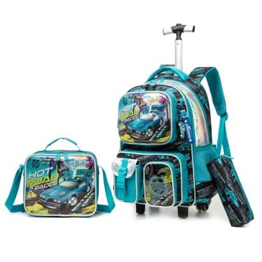 Imagem de Kit Escolar Infantil com Mochila de Rodinha, Lancheira e Estojo, 3 Peças (Carro)