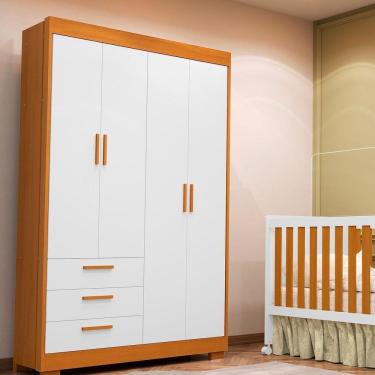 Imagem de Roupeiro Zaki 4 Portas 3 Gavetas Branco Fosco Com Savana - Reller