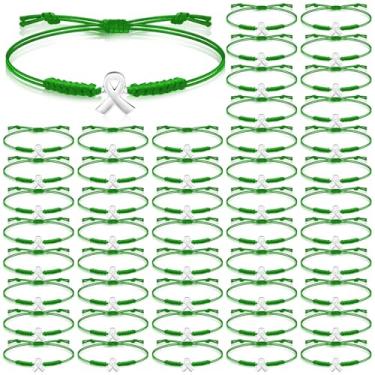 Imagem de Sasylvia Pulseiras de presente para o mês de conscientização da saúde mental, pulseiras de fita verde ajustáveis para homens e mulheres, about 8.66 inches/ 22 cm, corda de cera e liga metálica, Sem
