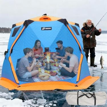 Imagem de Abrigo Isolado para Pesca no Gelo para 10-12 Pessoas, Barraca de Inverno Pop-Up, Dobrável e Portátil, Abrigo para Pesca no Gelo, Barraca Isolada de Camada Dupla (3,5x3,5x1,8m)-Blue