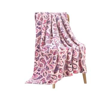 Imagem de Cobertor de Natal para Dia dos Namorados: Lã de veludo aconchegante de pelúcia macia, chapéu de ferradura de vaqueira ocidental, design de botas rosa roxa sobre fundo rosa em 127 x 152 cm, destaque