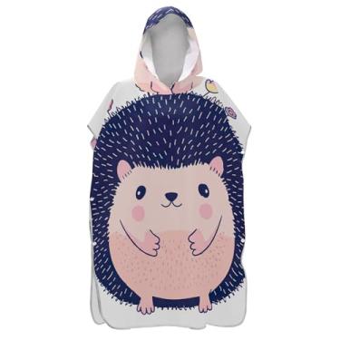 Imagem de Poncho de surfe trocador de roupão adultos praia banho com capuz toalhas de secagem rápida adulto ponchos para mulheres desenho animado fofo ouriço animal