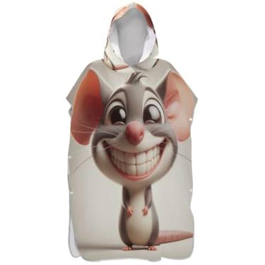 Imagem de Joisal Roupão de mudança de poncho de surfe para adultos toalhas de banho com capuz reutilizáveis bonito rato de desenho animado bege ponchos femininos com capuz