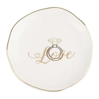 Imagem de Bandeja de joias de cerâmica, anel decorativo para organizar brincos, colares, pulseiras, chaves de relógio 11,5 x 11,5 x 1,5 cm Love2