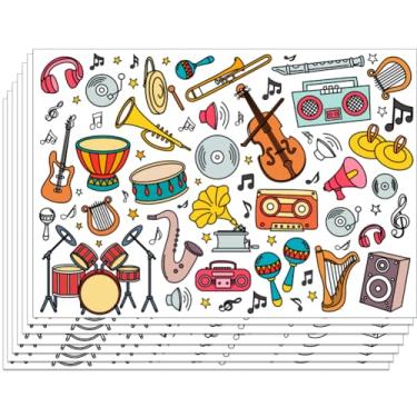 Imagem de WEBEEDY 30 peças de jogo americano para colorir com tema de instrumentos, tapete de papel para mesa de jantar a granel, para casa, cozinha, restaurante, decoração de festa de Natal, suprimentos, 30 x