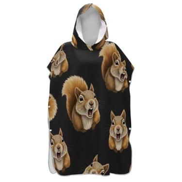 Imagem de TSENQUE Lindo poncho de surf bege esquilos pretos para adultos trocador plus size toalha de banho com capuz para homens