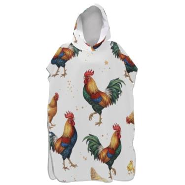 Imagem de Joisal Poncho de surfe branco galo para roupão adulto vestível masculino feminino poncho com capuz toalhas de banho com capuz