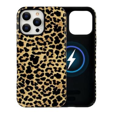 Imagem de xoniery Capa para iPhone 16 Pro, fofa guepardo magnético, leopardo, compatível com Magsafe, TPU macio e policarbonato rígido híbrido, proteção de 2 camadas, à prova de choque, capa estética retrô para