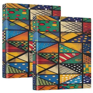 Imagem de Formas geométricas africanas, pacote com 2 fichários grandes, 3 anéis com pastas escolares, prancheta de enfermeira resistente