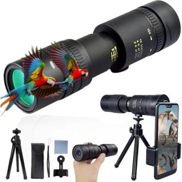 Imagem de Monóculos 10-300x40 para adultos de alta potência, telescópio monocular portátil compacto para smartphone, mini monóculo portátil de bolso com tripé flexível para caça, observação de estrelas