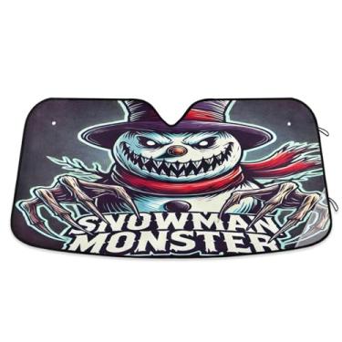 Imagem de Guarda-sol assustador boneco de neve sorridente veículo para-sol para-brisa janela frontal dobrável para-sol de carro para a maioria dos sedãs SUV caminhão grande
