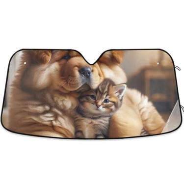 Imagem de Chow Chow Cachorro Gatinho Gato Personalizado Guarda-sol de carro para para-brisa Retrátil Dobrável Acessórios de Carro Persianas de Janela Para-brisa Frontal L, 144.8 cm x 80.0 cm