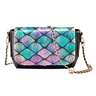 Imagem de Donut com glacê rosa em bolsas transversais pretas de verão para mulheres, bolsas de ombro femininas de couro, bolsa de ombro feminina de couro, Escala de sereia nas cores rosa e azul - 1, One Size