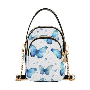 Imagem de Bolsa tiracolo feminina feita à mão com arte natalina, bolsa tiracolo moderna, bolsa tiracolo pequena para mulheres, Borboletas azuis em branco-3, One Size