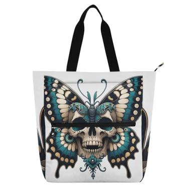 Imagem de GAIGEO Bolsa feminina de caveira borboleta para trabalho, lona, praia, escola, bolsa utilitária, escritório com compartimentos
