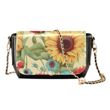 Imagem de Bolsa transversal feminina de couro American Football Balls, bolsas de couro para mulheres, bolsa de ombro com zíper, Girassóis em amarelo-2, One Size